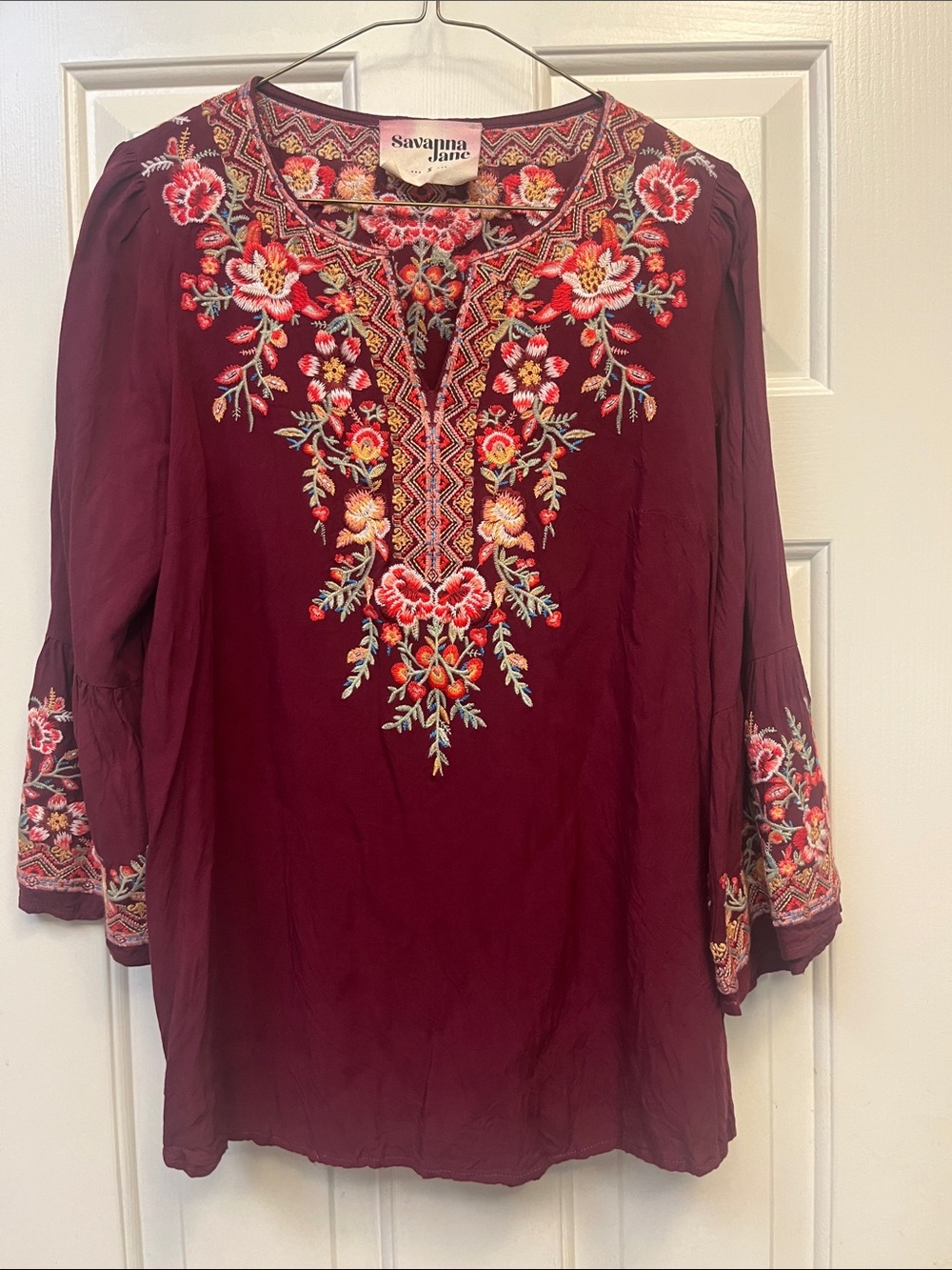 Savanna Jane Burgundy Floral Embroidered Tunic